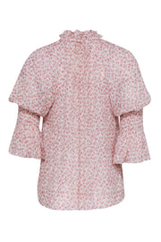 Current Boutique-Rebecca Taylor - Cream & Red Floral Boho Silk Blend Blouse Sz S