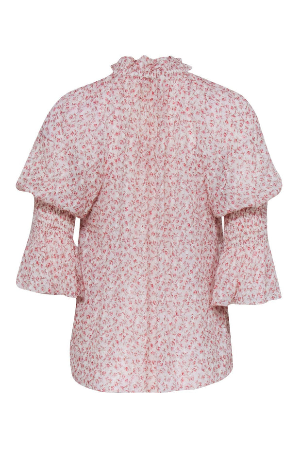 Current Boutique-Rebecca Taylor - Cream & Red Floral Boho Silk Blend Blouse Sz S