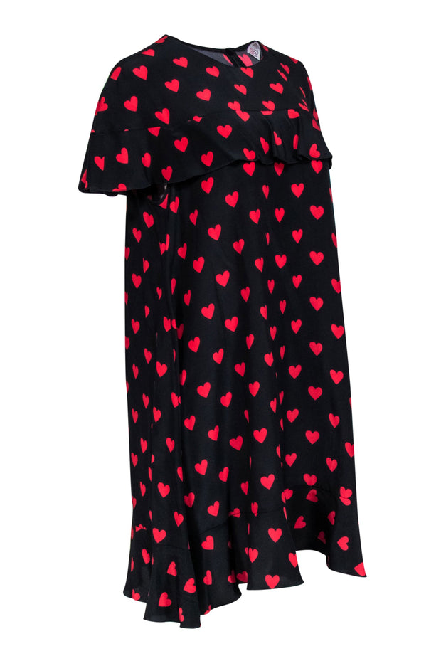 Red Valentino - Black & Red Silk Heart Cap Sleeve Dress Sz 12 Red Valentino - Black & Red Silk Heart Cap Sleeve Dress Sz 12