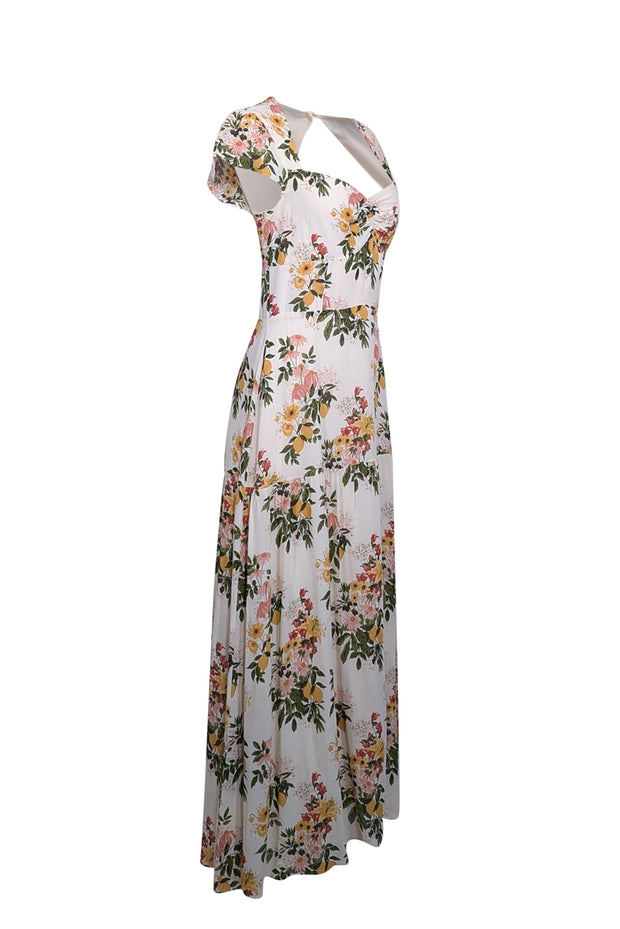 Reformation - Ivory w/ Yellow Floral Print Open Back Midi Dress Sz 10 Reformation - Ivory w/ Yellow Floral Print Open Back Midi Dress Sz 10