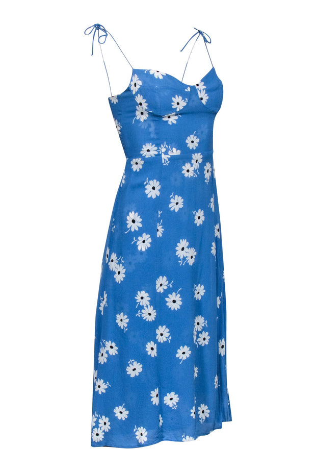 Reformation - Blue & White Floral Print Slip Dress w/ Front Slit Sz 6 Reformation - Blue & White Floral Print Slip Dress w/ Front Slit Sz 6