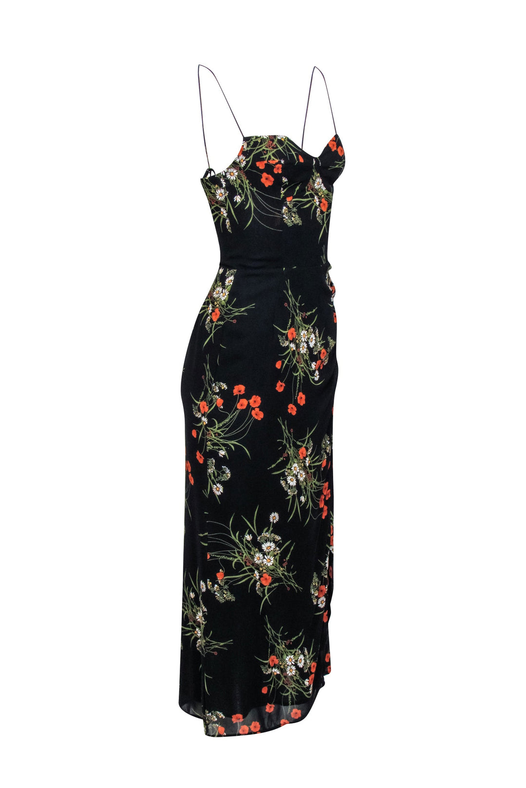Reformation - Black w/ Orange & Green Floral Print Midi Dress Sz 4 Reformation - Black w/ Orange & Green Floral Print Midi Dress Sz 4