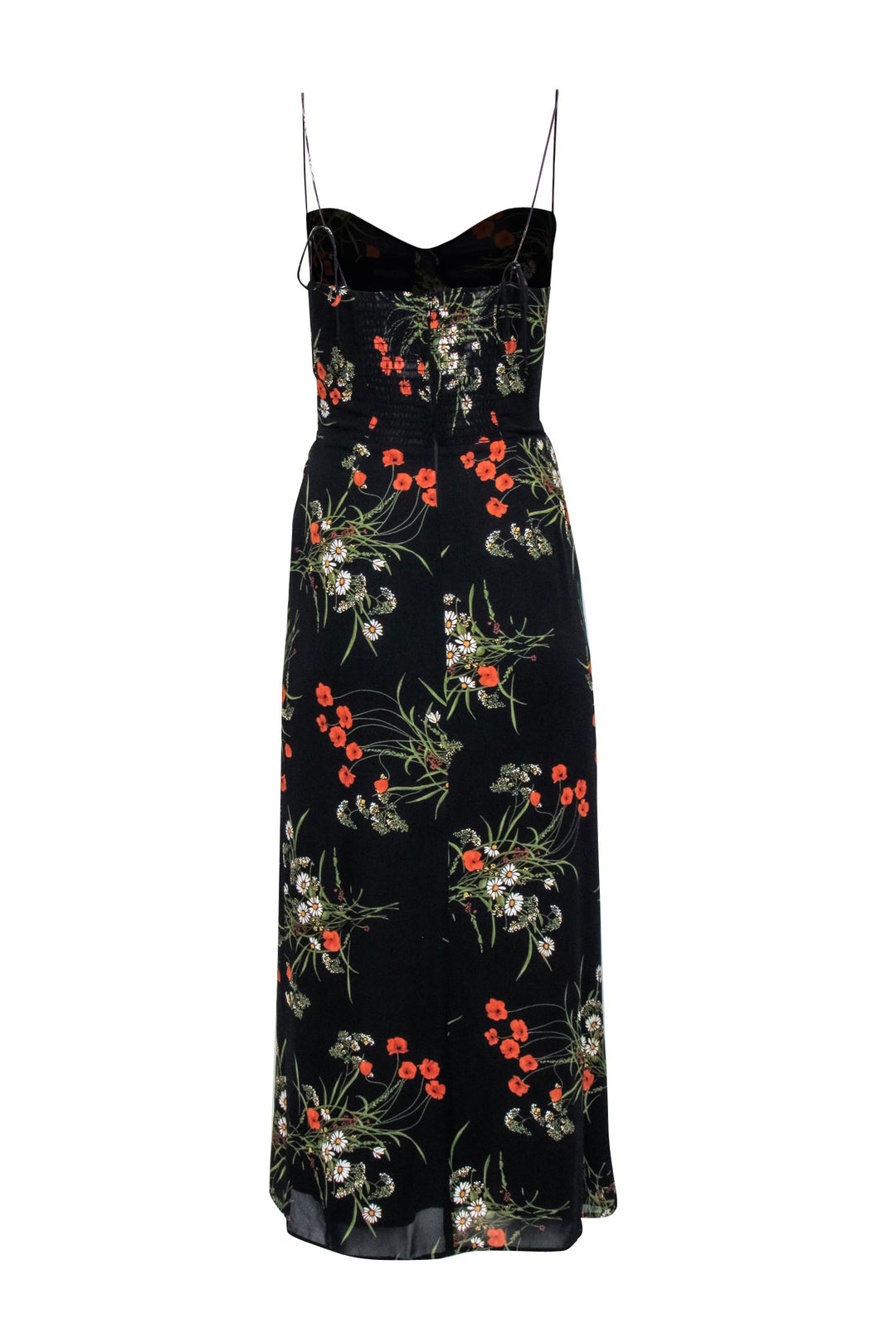 Reformation - Black w/ Orange & Green Floral Print Midi Dress Sz 4 Reformation - Black w/ Orange & Green Floral Print Midi Dress Sz 4