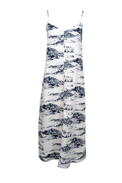 Reformation - White & Blue Toile Print Linen Midi Dress Sz XS Reformation - White & Blue Toile Print Linen Midi Dress Sz XS