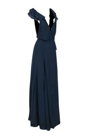 Current Boutique-Reformation - Navy Flutter Cap Sleeve Wrap Formal Dress Sz M