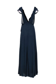Current Boutique-Reformation - Navy Flutter Cap Sleeve Wrap Formal Dress Sz M