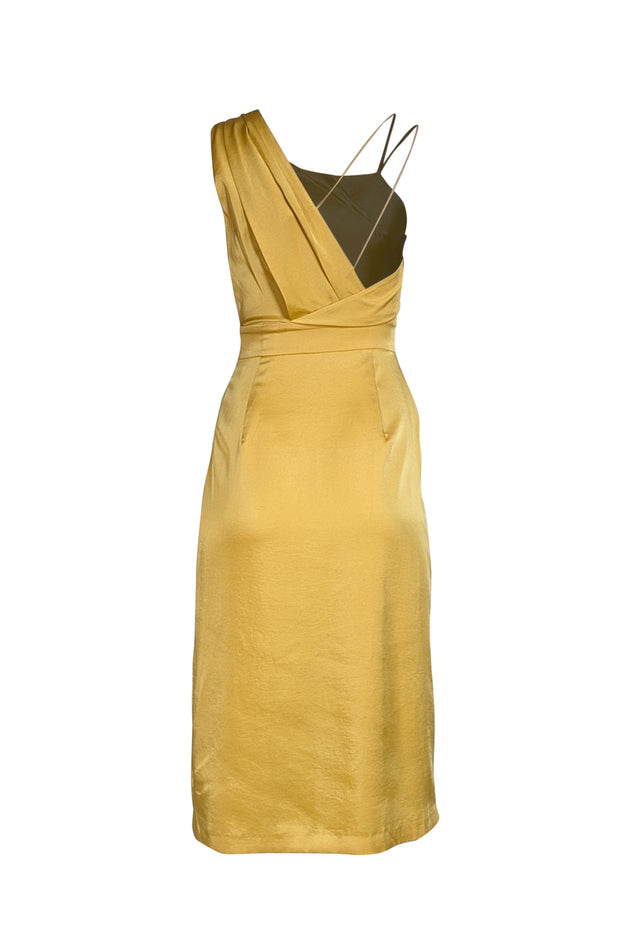 Reiss - Golden Yellow Satin Sleeveless Slit Front Dress Sz 2 - Current Boutique
