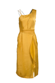 Reiss - Golden Yellow Satin Sleeveless Slit Front Dress Sz 2 - Current Boutique