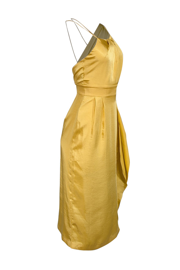 Reiss - Golden Yellow Satin Sleeveless Slit Front Dress Sz 2 - Current Boutique