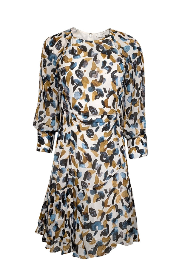 reiss mini dresses Reiss High-Neck Drape Back Mini Dress in Green