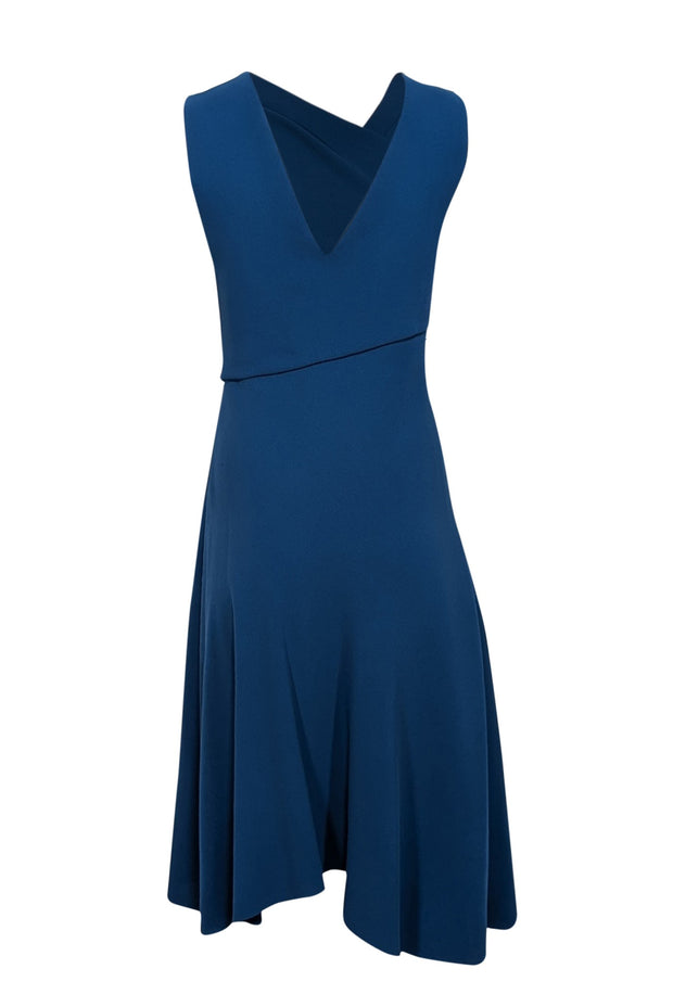 Reiss - Blue Sleeveless Asymmetrical Midi Dress Sz 6 | Current Boutique Reiss - Blue Sleeveless Asymmetrical Midi Dress Sz 6 | Current Boutique