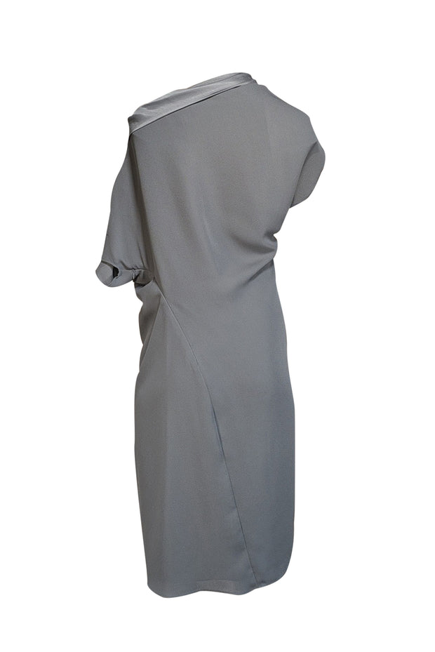 Reiss - Dark Sage Green Asymmetrical Draped Off The Shoulder Dress Sz 8 - Current Boutique