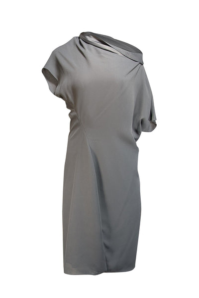 Reiss - Dark Sage Green Asymmetrical Draped Off The Shoulder Dress Sz 8 - Current Boutique