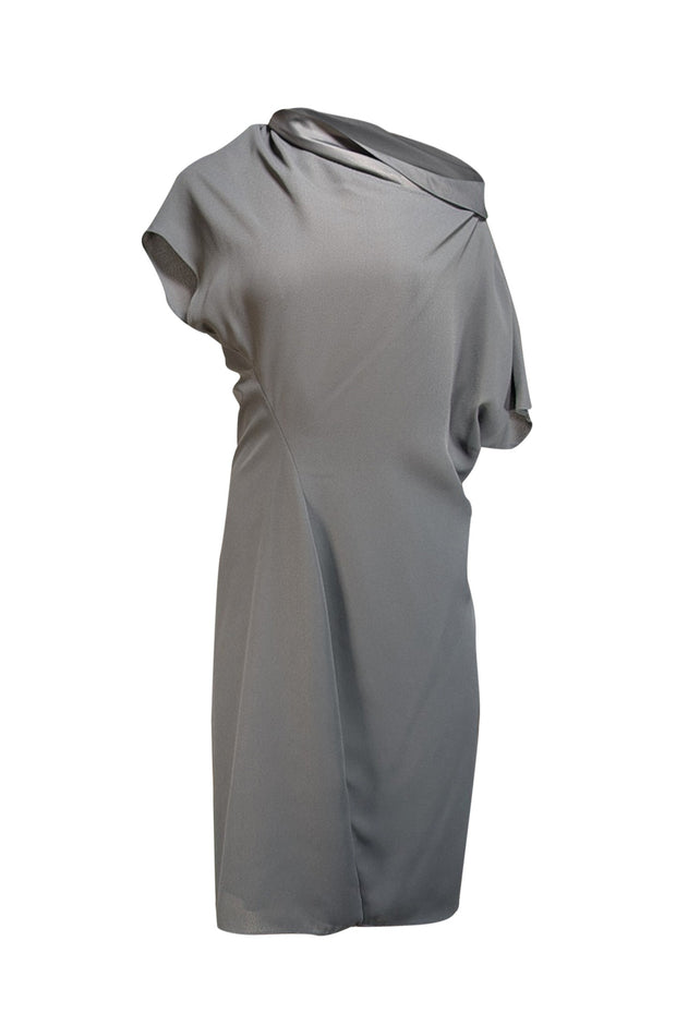 Reiss - Dark Sage Green Asymmetrical Draped Off The Shoulder Dress Sz Reiss - Dark Sage Green Asymmetrical Draped Off The Shoulder Dress Sz