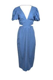 Reiss - Light Blue Puff Sleeve Cut Out Midi Dress Sz 6 Reiss - Light Blue Puff Sleeve Cut Out Midi Dress Sz 6