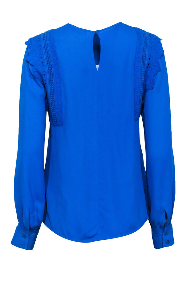Current Boutique-Reiss - Bright Blue Pleated Middle Eyelet Trim Long Sleeve Top Sz 2