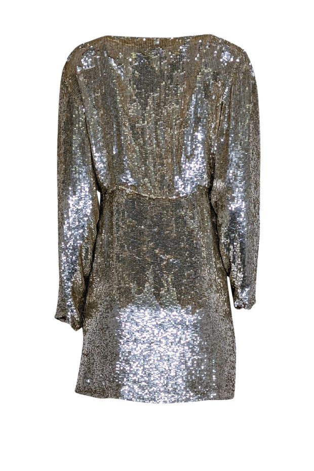 Retrofete - Gold Long Sleeve Sequin Wrap Mini Dress Sz M Retrofete - Gold Long Sleeve Sequin Wrap Mini Dress Sz M