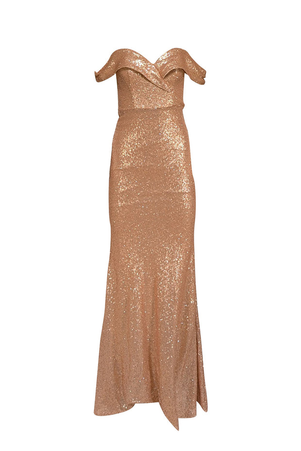 Reverly - Rose Gold Sequin Off The Shoulder Formal Dress Sz 4 Reverly - Rose Gold Sequin Off The Shoulder Formal Dress Sz 4