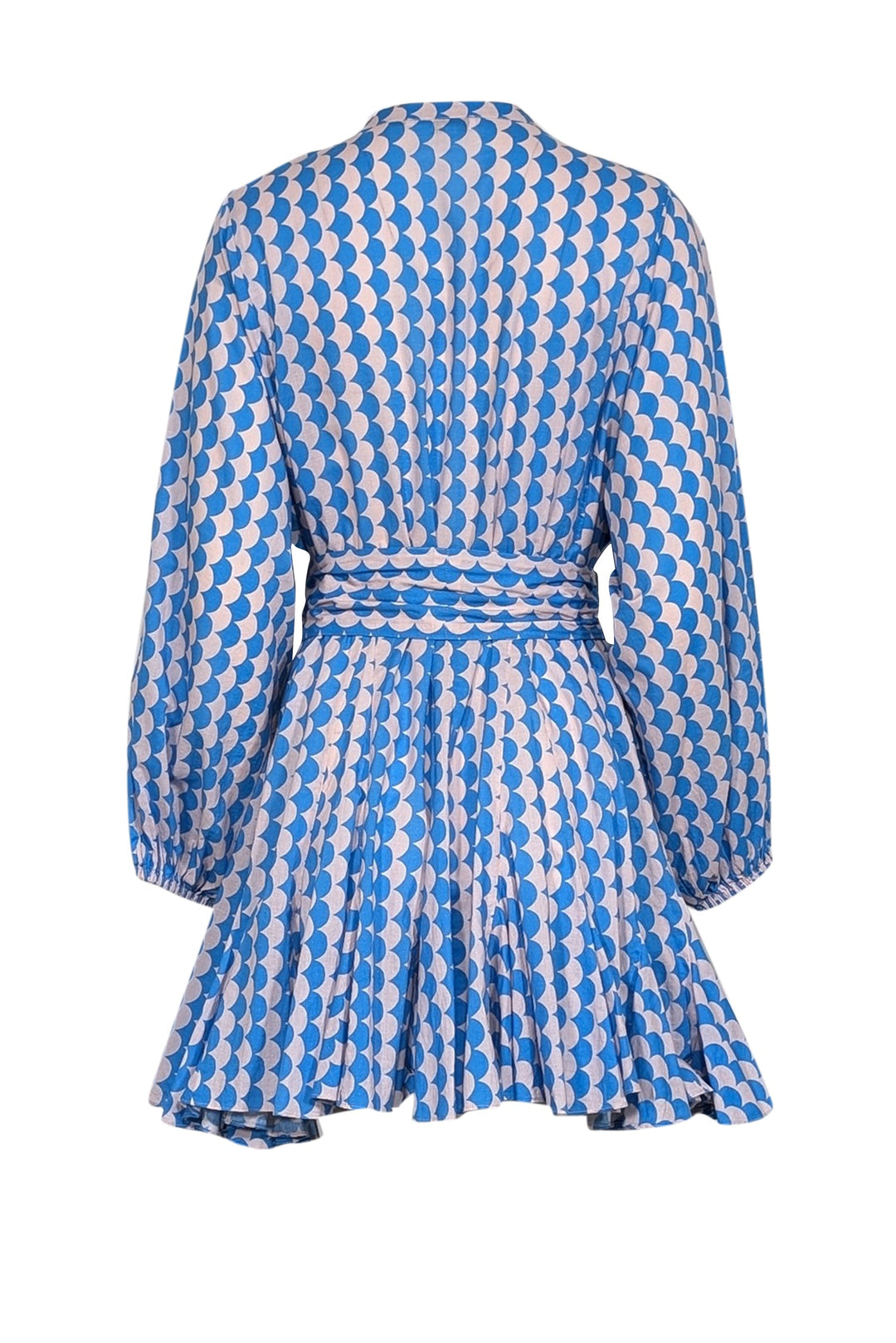 Rhode - Blue & Pink 'Emma' Scalloped Print Long Sleeve Mini Dress Sz S Rhode - Blue & Pink 'Emma' Scalloped Print Long Sleeve Mini Dress Sz S