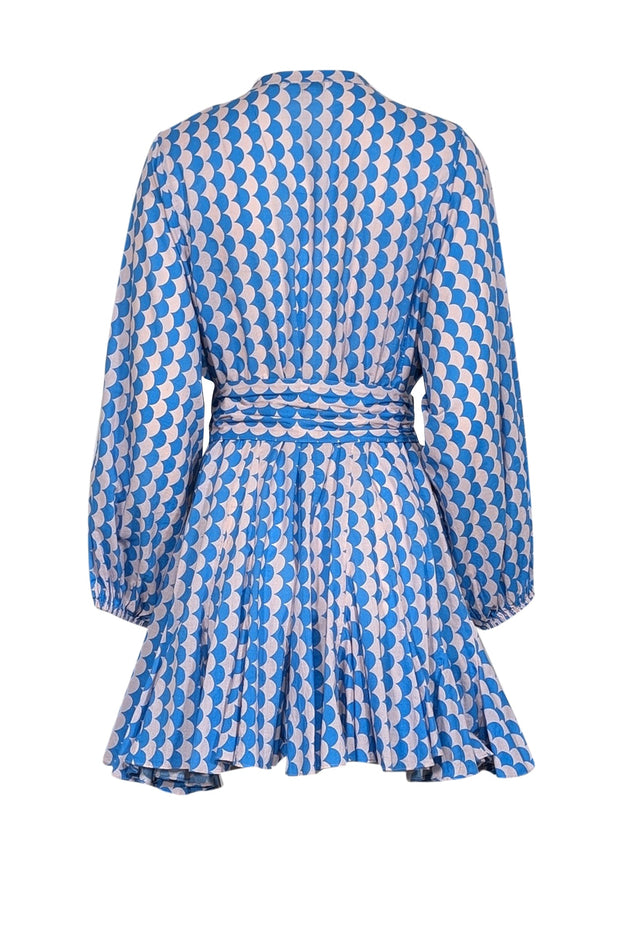 Rhode - Blue & Pink 'Emma' Scalloped Print Long Sleeve Mini Dress Sz S Rhode - Blue & Pink 'Emma' Scalloped Print Long Sleeve Mini Dress Sz S