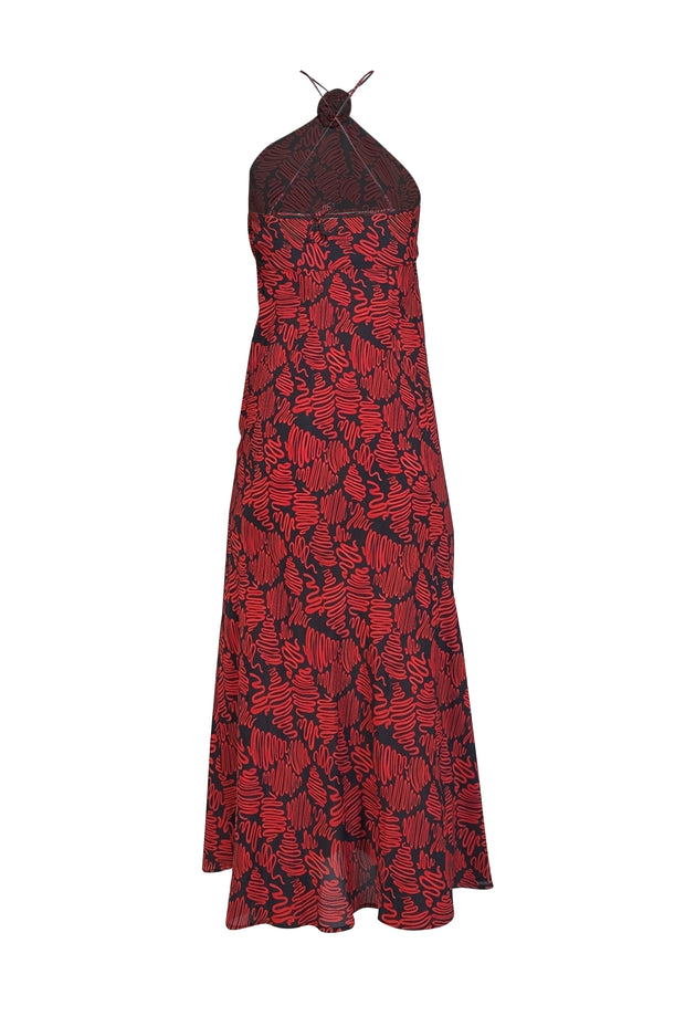 Rixo - Black & Red Print Silk Blend Halter Neck Dress Sz 4 Rixo - Black & Red Print Silk Blend Halter Neck Dress Sz 4