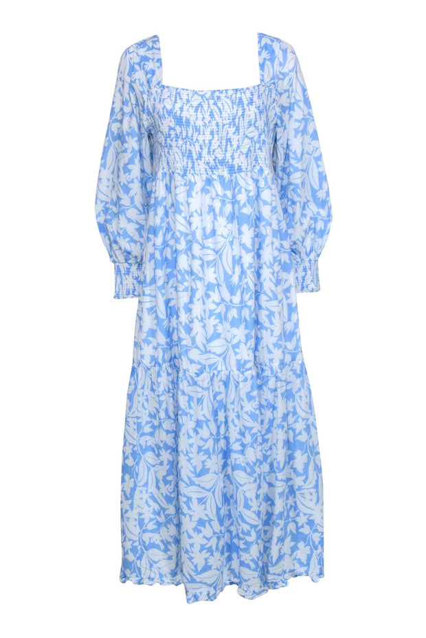 Rixo - Light Blue White Floral Print Long Sleeve Maxi Dress Sz XXL Rixo - Light Blue White Floral Print Long Sleeve Maxi Dress Sz XXL