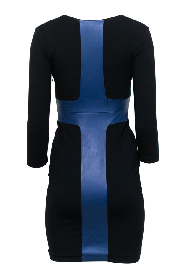 Robert Rodriguez - Black Shift Dress w/ Blue Leather Trim Sz 0 Robert Rodriguez - Black Shift Dress w/ Blue Leather Trim Sz 0