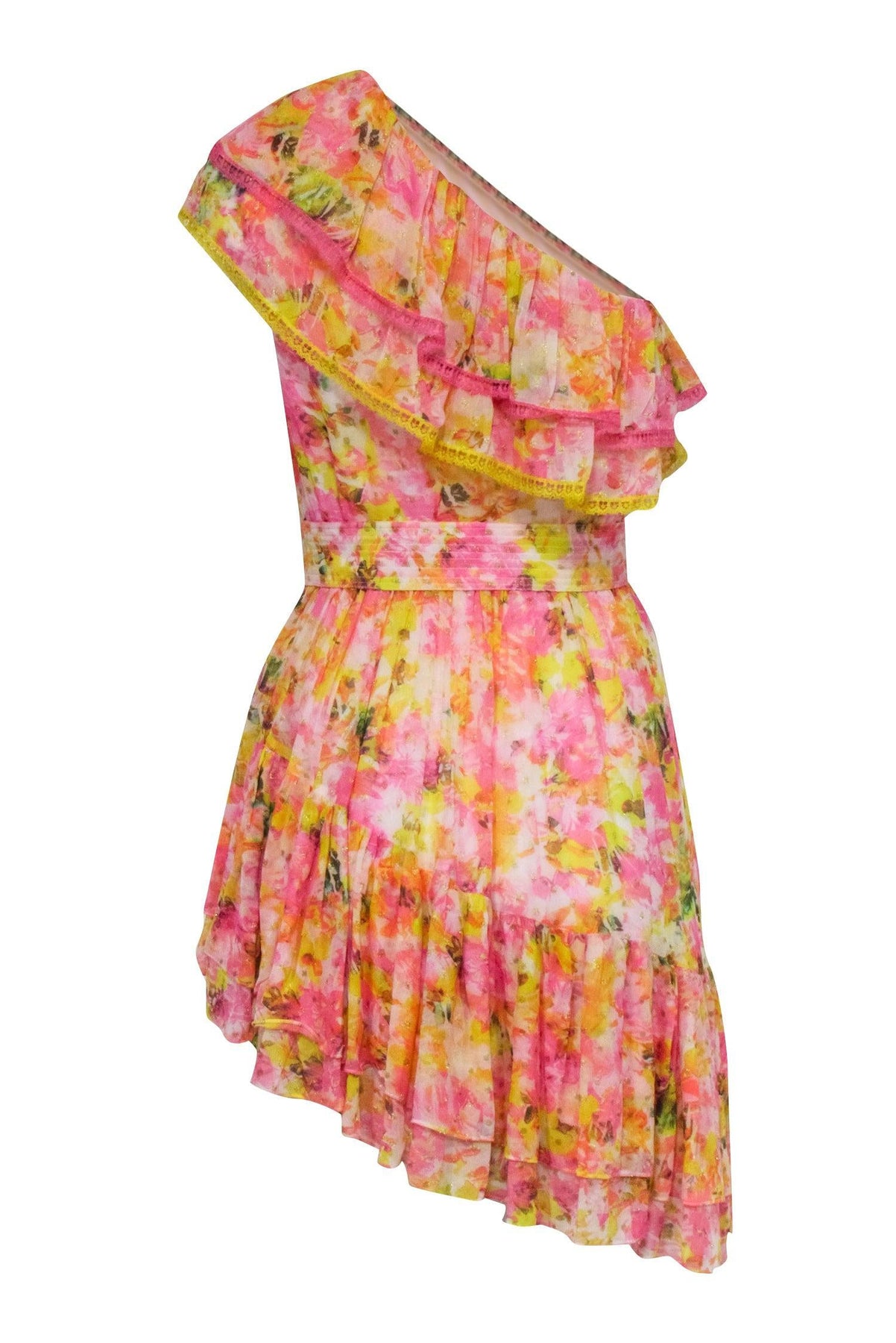 Rococo Sand - Yellow Floral One Shoulder Dress Sz XS