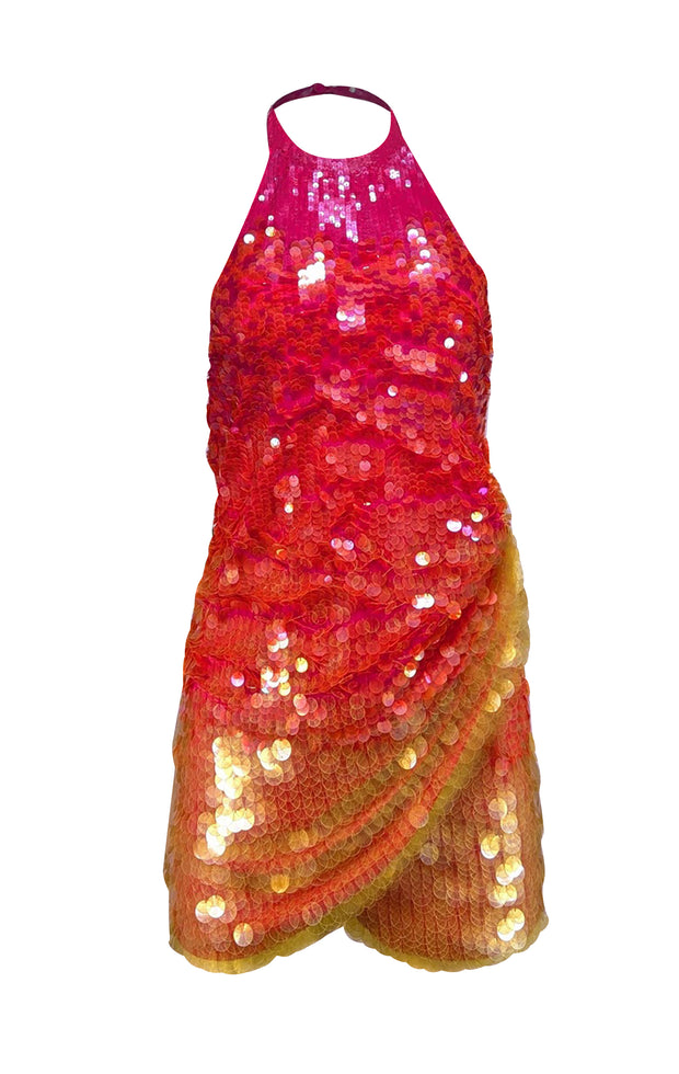 Ronny Kobo - Pink, Orange, & Yellow Ombre Sequin Halter Dress Sz S Ronny Kobo - Pink, Orange, & Yellow Ombre Sequin Halter Dress Sz S