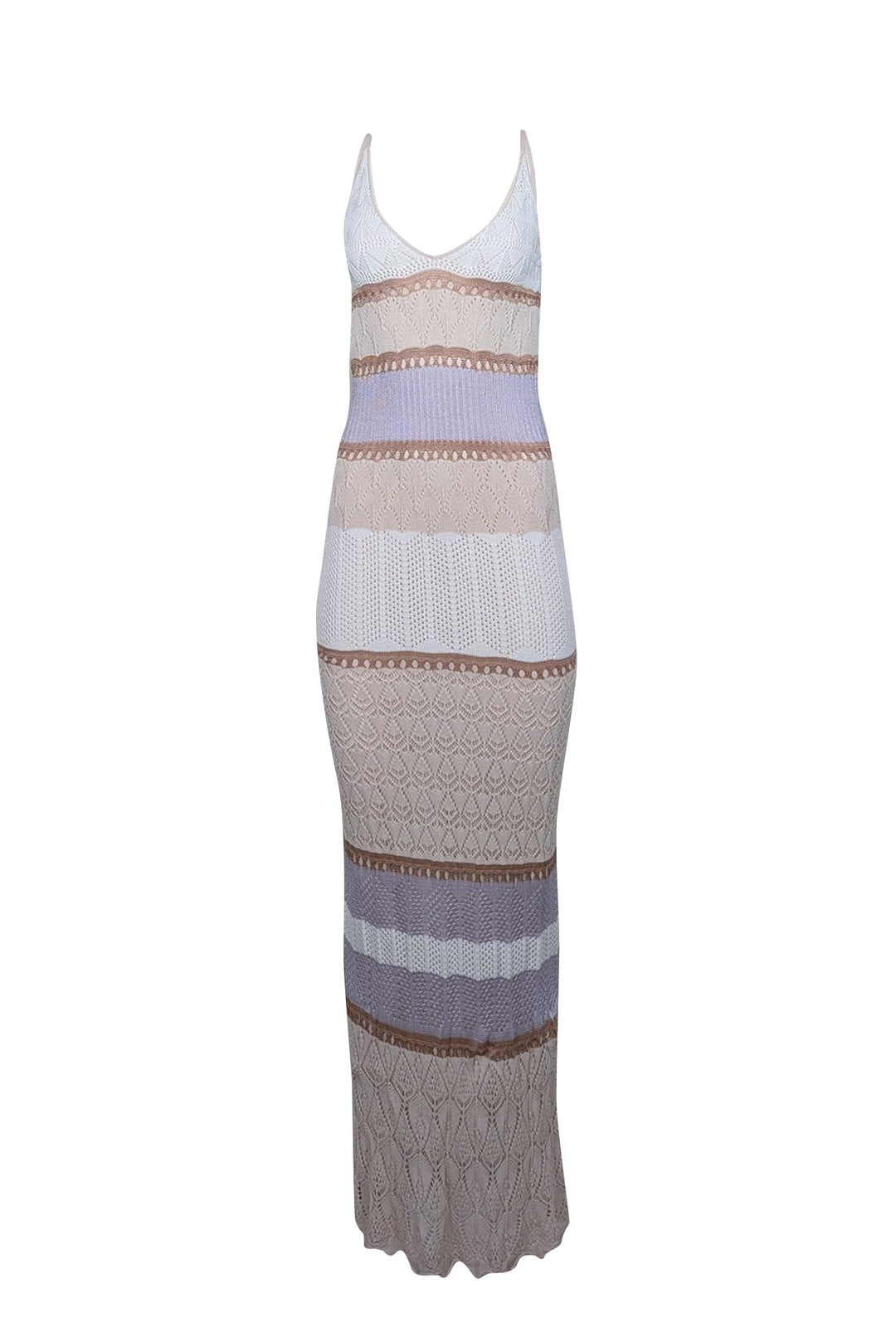 Torn by Ronny Kobo - Cream, White, & Lilac Crochet Knit Maxi Dress Sz Torn by Ronny Kobo - Cream, White, & Lilac Crochet Knit Maxi Dress Sz