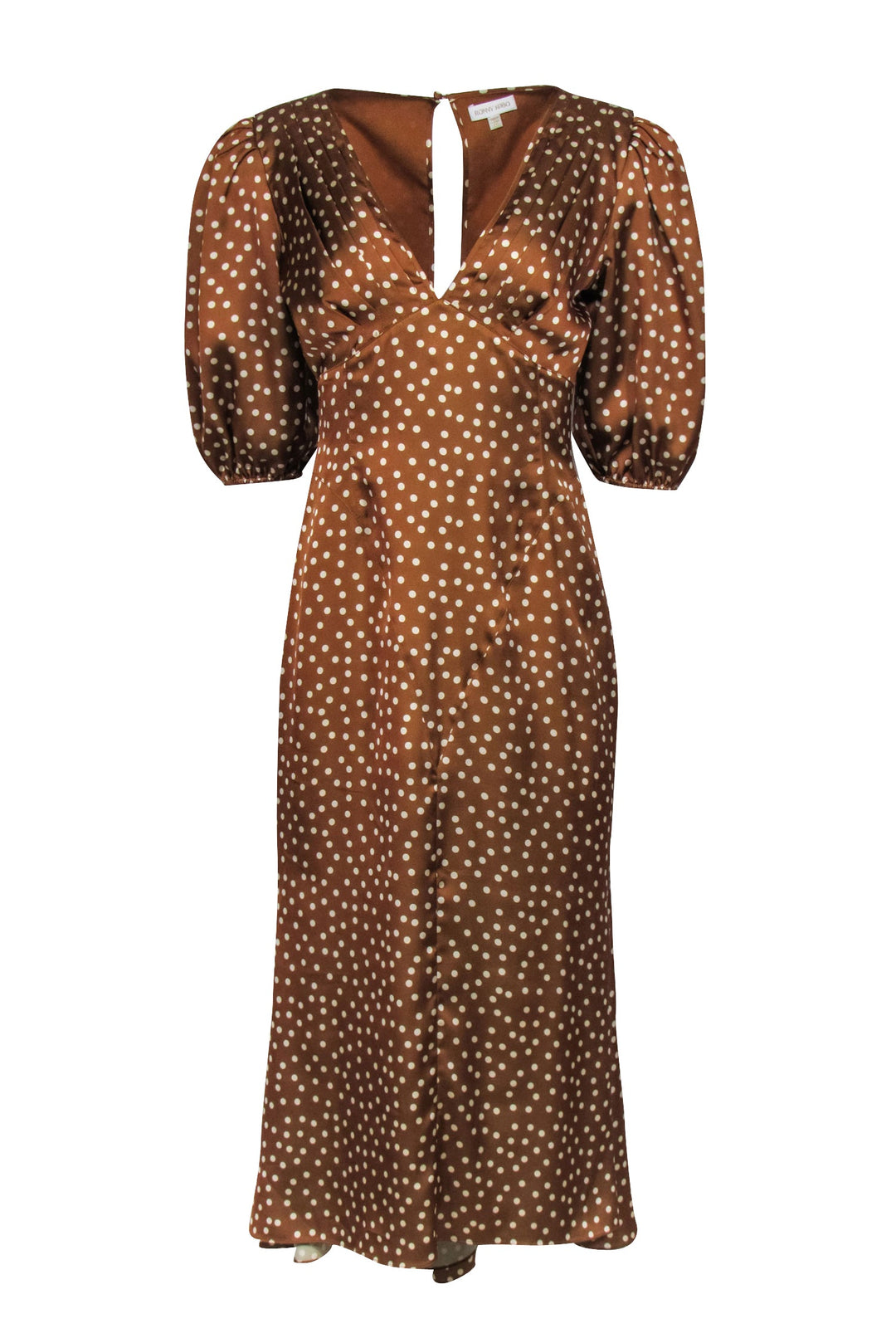 maxi long sleeve brown dress Brown Polka Dot Dress | Brown and White Midi Dress main image 0