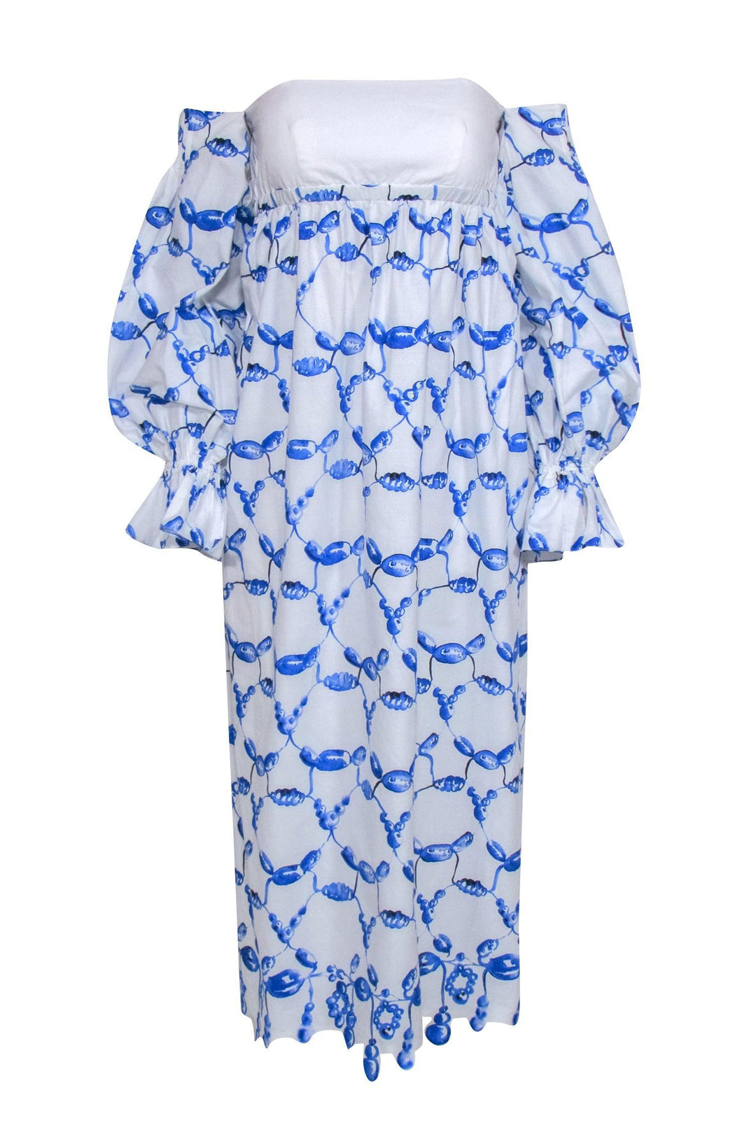 Rosie Assoulin Women's Bead-Print Strapless Bell Cuff Dress - White Blue