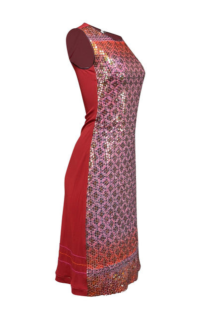 Rozae Nichols - Red & Pink Sequin Sleeveless Dress Sz S