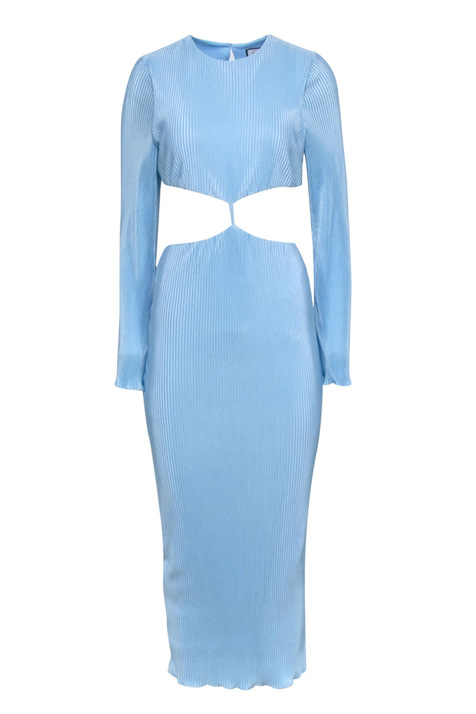 Runaway The Label - Light Blue Satin Micro Pleated Mid Cutout Maxi Dre