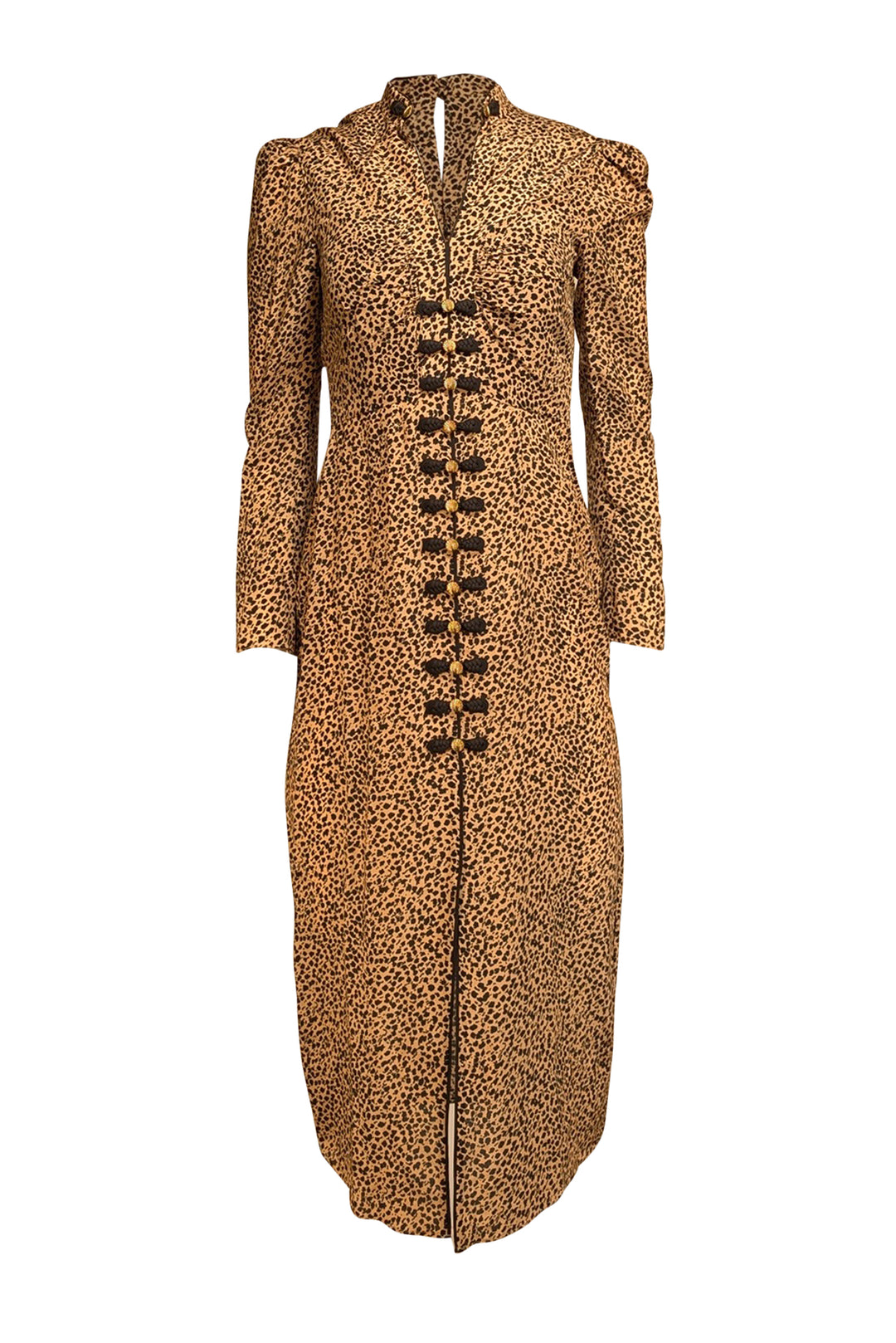 Saloni - Tan & Black Leopard Print Silk Dress w/ Epaulettes Sz 4 Saloni - Tan & Black Leopard Print Silk Dress w/ Epaulettes Sz 4