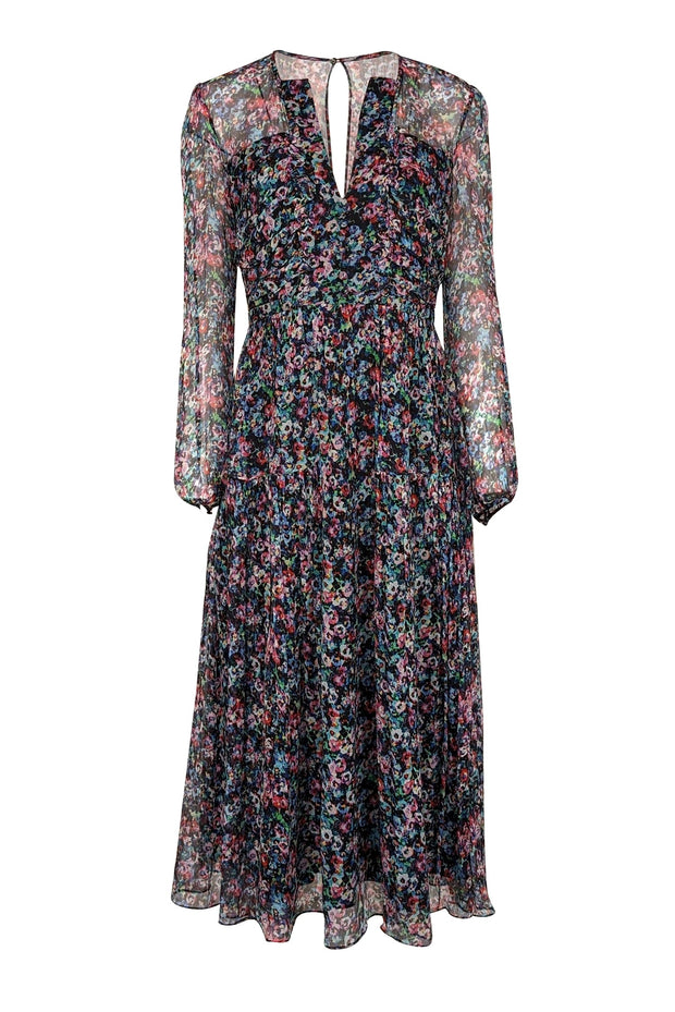 Current Boutique-Saloni - Blue Multicolor Floral Long Sleeve Maxi Dress Sz 6