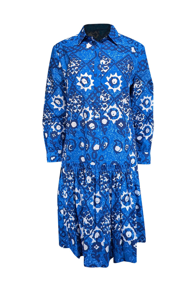 Current Boutique-Saloni - Blue & White Print Cotton Shift Dress Sz 8