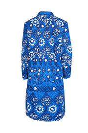 Current Boutique-Saloni - Blue & White Print Cotton Shift Dress Sz 8