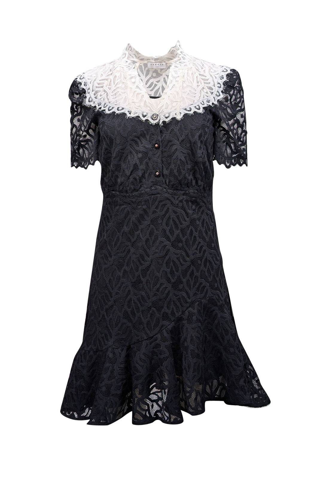 Sandro - Black Lace w/ White Wide Lace Collar Dress Sz 4 Sandro - Black Lace w/ White Wide Lace Collar Dress Sz 4
