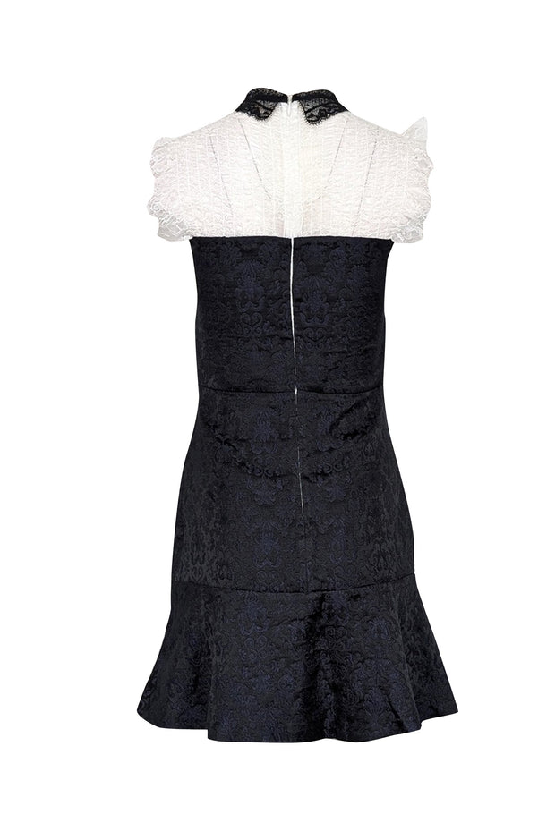 Sandro - Navy & Black Brocade Dress w/ White Lace Sz 4 Sandro - Navy & Black Brocade Dress w/ White Lace Sz 4