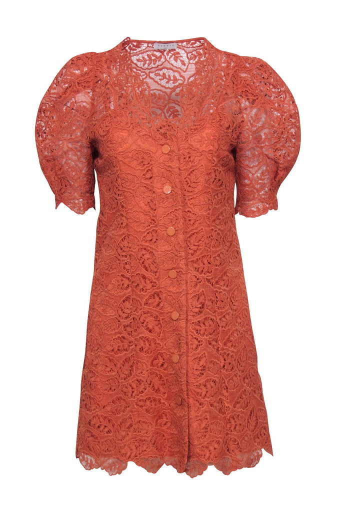 Sandro - Orange Lace Mini Short Sleeve Button Front Dress Sz 6 Sandro - Orange Lace Mini Short Sleeve Button Front Dress Sz 6