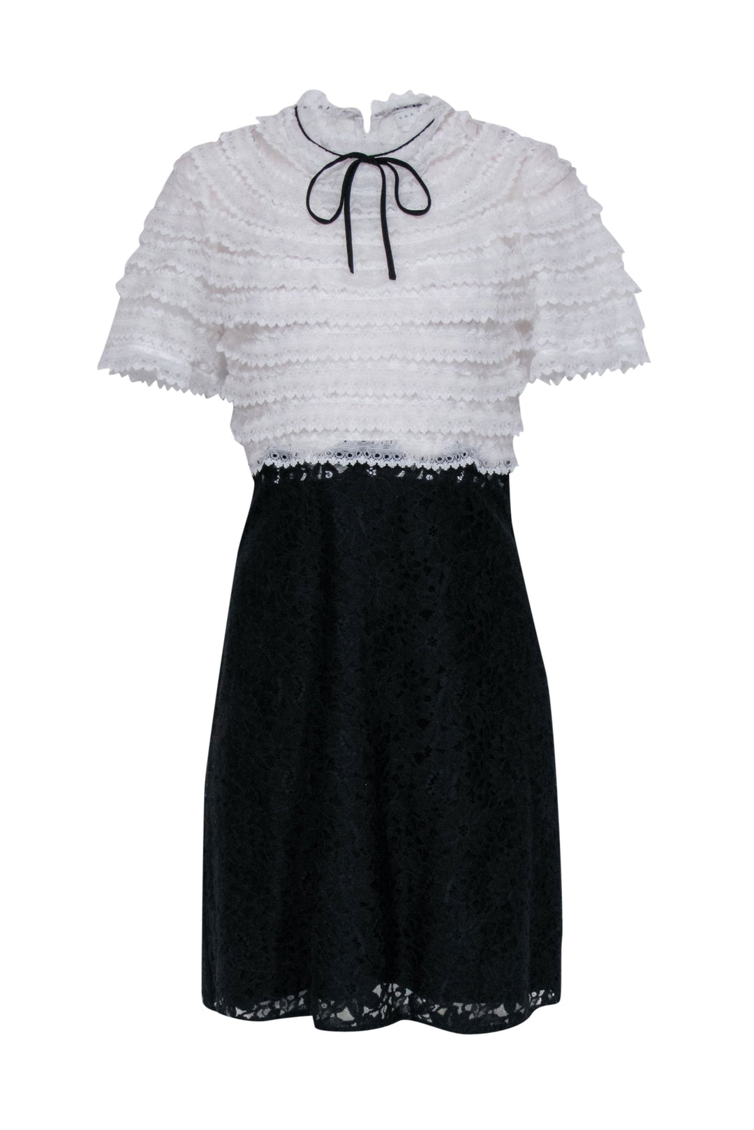 Sandro - Black & White Two Tone Lace Dress w/ Bow Accent Sz L Sandro - Black & White Two Tone Lace Dress w/ Bow Accent Sz L