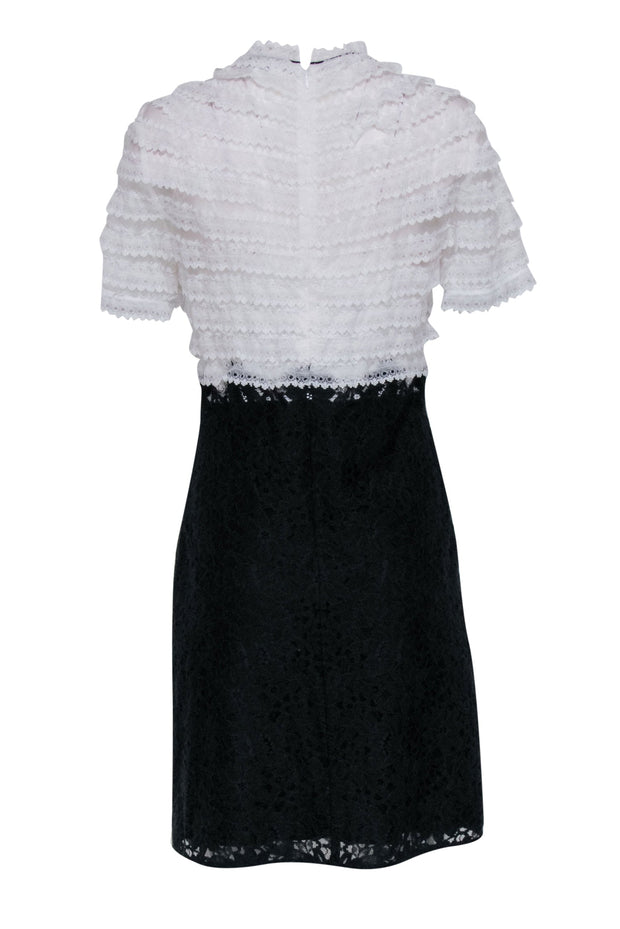 Sandro - Black & White Two Tone Lace Dress w/ Bow Accent Sz L Sandro - Black & White Two Tone Lace Dress w/ Bow Accent Sz L