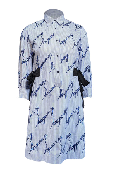 Current Boutique-Sandro - Blue & White Striped Embellished Shirtdress Sz 2