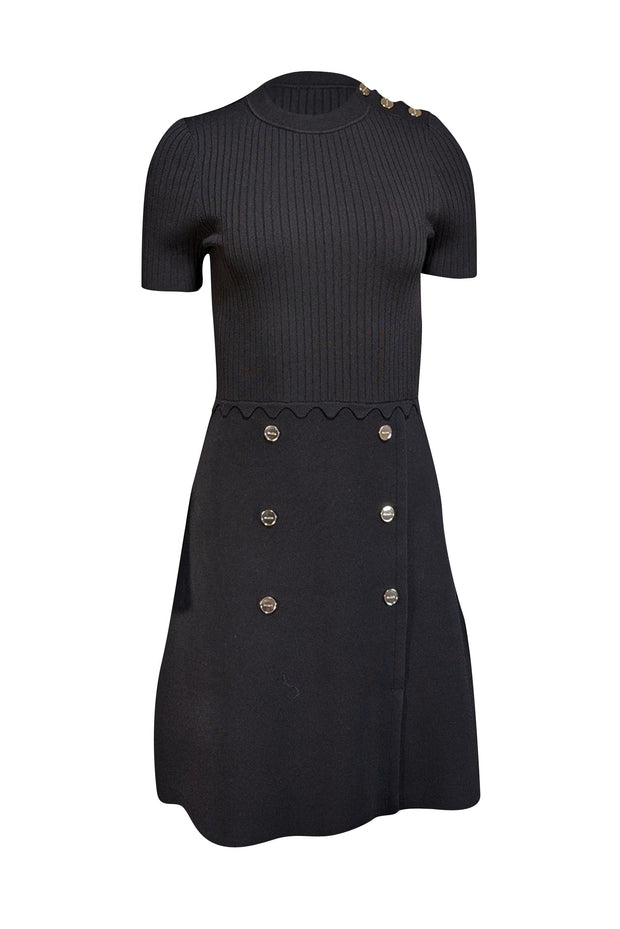 sandro long knitted dress black Knit maxi dress with ruffles in Black for Women