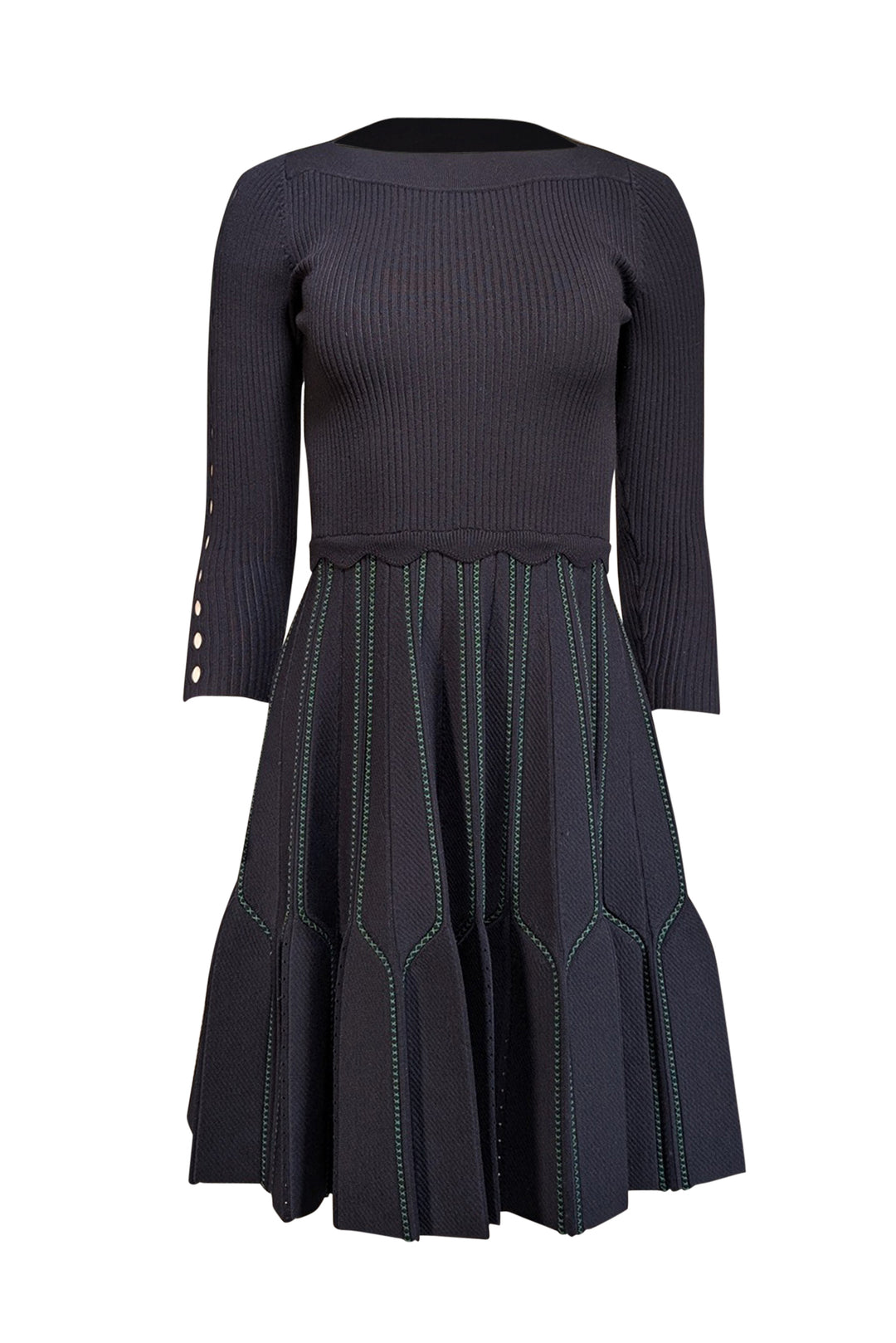Sandro - Navy Ribbed Knit Dress w/ Pleated Skirt Sz 4 Sandro - Navy Ribbed Knit Dress w/ Pleated Skirt Sz 4