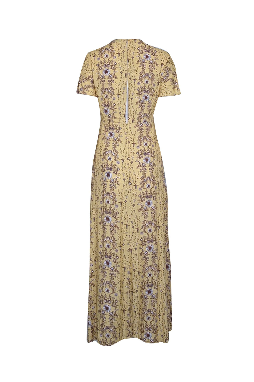 Sandro - Yellow, Brown, & White Floral Jacquard Midi Dress Sz 4 Sandro - Yellow, Brown, & White Floral Jacquard Midi Dress Sz 4
