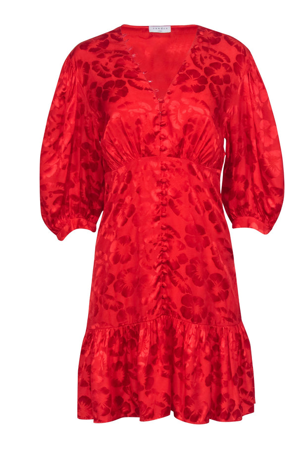 sandro red silk dress Silk mid-length dress
