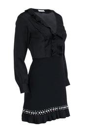 Current Boutique-Sandro - Black Long Sleeve Embellished Dress w/ Ruffles Sz S