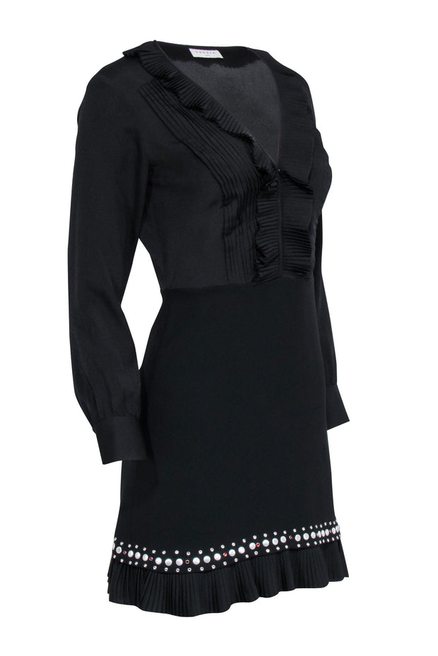 Current Boutique-Sandro - Black Long Sleeve Embellished Dress w/ Ruffles Sz S
